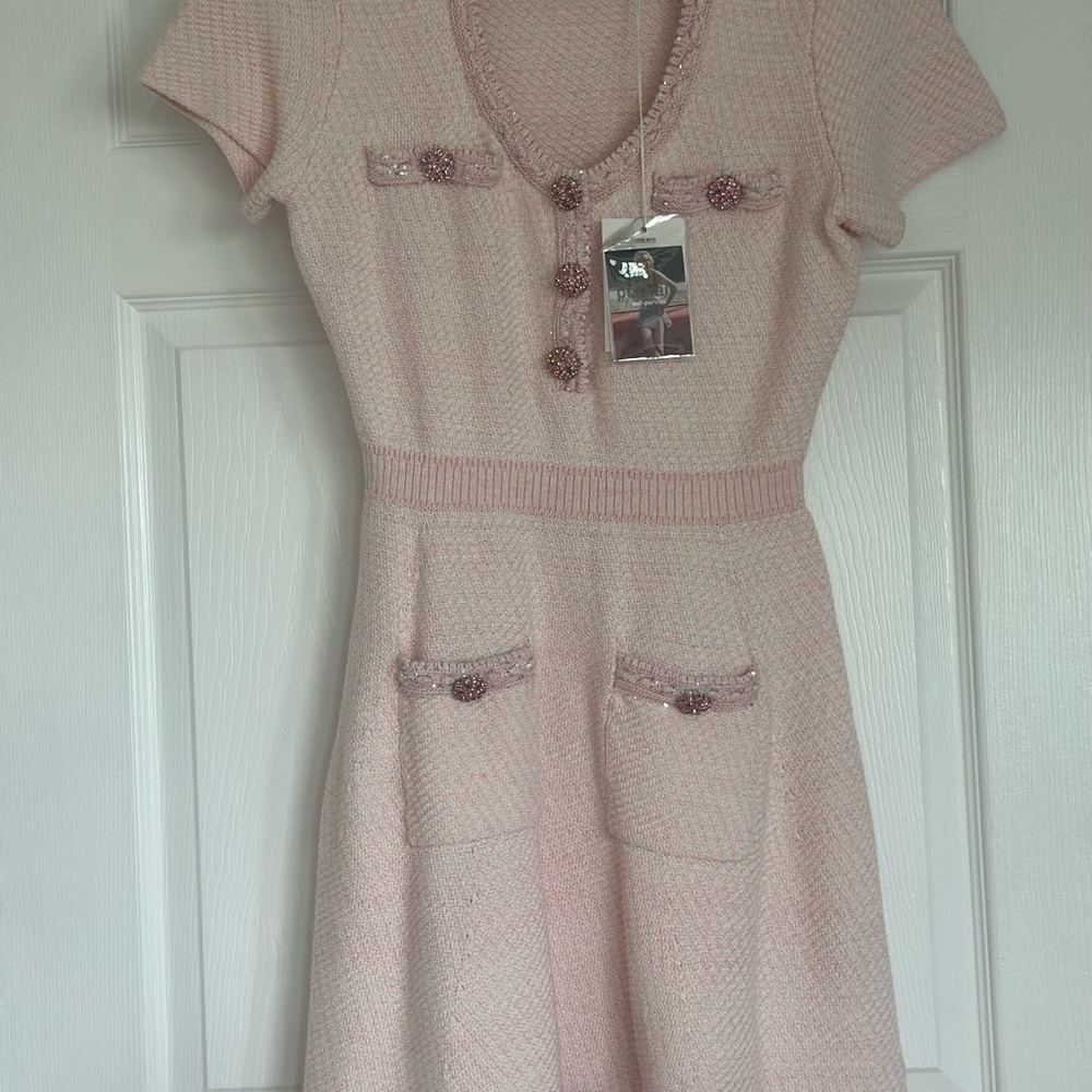 Self-Portrait Pale Pink Knit A-Line Dress - Picture 8 of 11